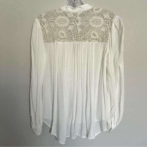 Free People White Lace Peasant Blouse Size XS Gauzy Boho Button Up Edwardian - Picture 4 of 9